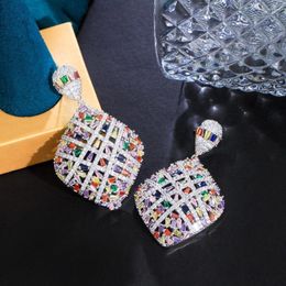 Dangle Earrings BeaQueen Trendy Multicolor Crystal Rhombic Cubic Zircon Hollow Out Long Nigerian Wedding Jewellery For Women E613