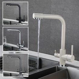 Kitchen Faucets Filtered Balck with Dot Brass Purifier Dual Sprayer Drinking Water Tap Vessel Sink Mixer Torneira 230411