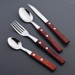 Dinnerware Sets Durtens Stainless Steel 16/24Pcs Cutlery Set Wood Handle Flatware Knife Fork Spoon Tableware Party Kitchen Silverware