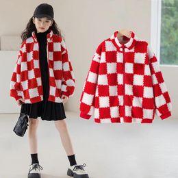 Jackets Girls Thickened Padded Jacket 2023 Autumn And Winter Plaid Tops Kids For Clothes