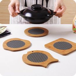 Table Mats Bamboo 4 Pieces Round Square Coasters Set Cup Mat With Holder 5.8 Inches