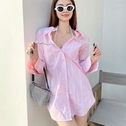 Women's Blouses 2023 Spring And Summer Products Hanging Neck Crystal Diamond Chain Strapless Mid-length Striped Shirt Skirt Women