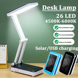 Desk Lamps LED Table Lamp Solar Battery Rechargeable Foldable Adjustable USB Rechargeable Desk Lamps With 24LEDs Reading Solar LED Lights P230412