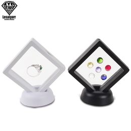 Black White Plastic Suspended Floating Display Case Earring Coin Gems Ring Jewellery Storage Pet Membrane Stand Holder Box 7 7 2cm225L