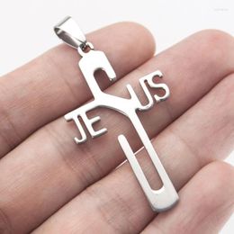 Pendant Necklaces RIsul Jesus Cross Mirror Polished Stainless Steel Personalised Necklace For Men Women Charms 10pcs