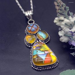 Pendant Necklaces Hermosa Glorious Gems Yellow Antique Dichroic Glass Necklace 2 7/8 Inch A141