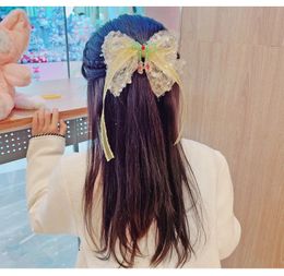 2023 silk ribbon New Sequin With Crystal Bow Hair Clips For Girls Princess Headwear Kids Hair Accessories