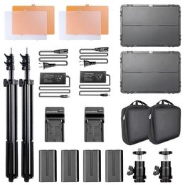 FreeShipping 2set 600pcs studio camera photo light 3200K/5500K CRI93 led video light kit with 2m tripod and NP-F550 batteries youtube Grbfn