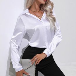 Women's Blouses Fashion Silk White Shirt Women Button Up Long Sleeve Satin Woman Blouse Loose Office Lady Tops Elegant Casual Blusas 26104