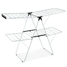 Hangers Gymax 2-Level Metal Foldable Airer Clothes Drying Rack With Height-Adjustable Gullwing