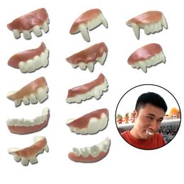 Party Masks 12pcs set Halloween Prank Toys Simulation Rotten Teeth Vampire Denture Masquerade Cosplay Fake Trick Props268c