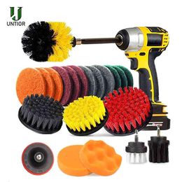 22Pcs Set Electric Drill Brush Scrub Pads Kit Power Scrubber Cleaning Kit Cleaning Brush Scouring Pad for Carpet Glass Car Clean 2258H
