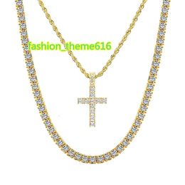 Custom Stainless Steel Silver Gold 15 18 Inch Cross Pendant Simple Jewellery Gifts Layered Tennis Chain Necklace for Men Boys