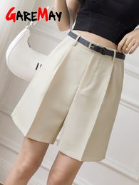 Women's Shorts Garemay White Summer Women's Short Style Wide Leg High Waist Black Loose Korean Retro Women's Knee Length Short Style 230412