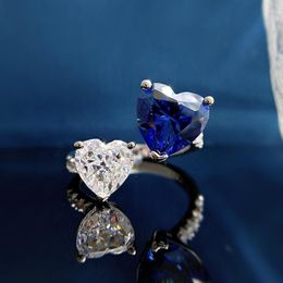 Cluster Rings 2023 925 Silver European And American Open Ring 10 Sapphire High Carbon Diamond Versatile