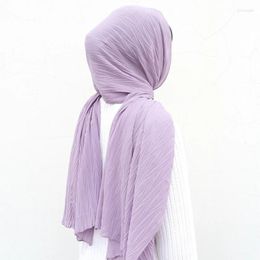 Scarves Fashion Pleated Chiffon Muslim Hijab Scarf For Women Solid Islam Shawls And Wrap Plain Crinkle Malaysian Hijabs Pashmina