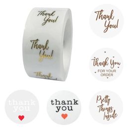 500Pcs roll Clear Gold Foil Thank You Labels Stickers For Wedding Pretty Gift Card Small Business Envelope Sealing Label Sticker W235F