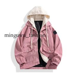 2023 Fashion Hooded Coat Ground Wool Corduroy Spring And Autumn New Men's Fake Two Hoodie Japanese Fashion Brand Couple Stone Jacket265941