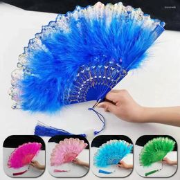 Decorative Figurines Lolita Feather Folding Fan Japanese Sweet Fairy Girl Gothic Dance Hand With Pendant Gift Wedding Party Decoration