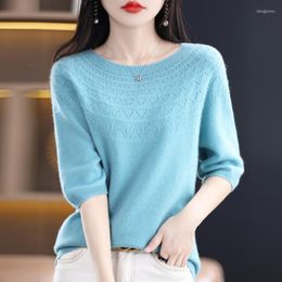 Women's T Shirts Seamless Cashmere Women's T-Shirt 2023 Spring/Summer Knitted Short Sleeve Pure Wool O-Neck Pullover Korean Fashion Tank