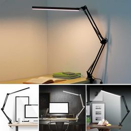 Desk Lamps LED Folding Metal Desk Lamp Clip Long Arm Diming Table Lamp 3 Colours Adjustable For Living Room Reading Beauty Nail P230412