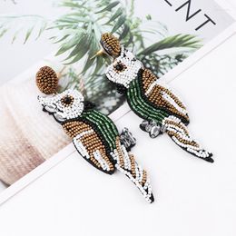 Stud Earrings Fringed Hand Woven Retro Birds Beading Geometry Originality Bohemia Alloy Ma'am Rice Bead