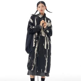 Women's Trench Coats autumn original dark loose women's temperament fashion tie-dye hoodie plus coat 0332 231110