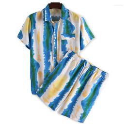 Men's Tracksuits Men Hawaiian Shirts Short Sleeve Set Button Up Shirt Outfits Sets Tie-dye Striped Holiday Two Pieces