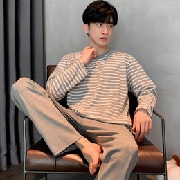 Men's Sleepwear Fashion Cotton Pyjamas For Men Autumn Casual Stripes Loose Long Sleeved Trousers Homewear Clothes Home Suit Drop YMMP003