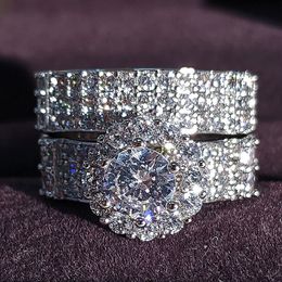 2pcs/set New Fashion Men Women Rings White Gold Plated Bling Cubic Zircon CZ Ring Set for Girls Women Nice Gift