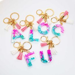 Key Rings A-Z Initial Letters Keychains Tassel Pendant Key Chains Rings Cute Car Resin Alphabet Keyring Holder Charm Bag Trendy Jewellery AA230411