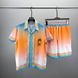 Men's Tracksuits 2023 Tennis Flowers Stripes Men Women Short Set T Shrt Hawaii Beach Style Suit Hip Hop Shirt Shorts Couple Suits W78