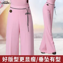 Stage Wear Doubl Pink Dance Pants Women 2023 Vertical Modern High Waist Latin Practise Ballroom