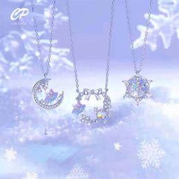 Pendant Necklaces Romantic Dream Snowflake Necklace For Women Cute Crystal Clavicle Chain Girls Friends Three-person Suit Jewellery