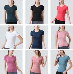 lu-06Women lu Yoga T-Shirts Womens High-Elastic Breathable Running Short Sleeve Sport-Cycling Gym Wear Jogging Fitness Clothes Sportswear