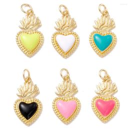 Pendant Necklaces 10pcs Golden Tone Brass Enamel Heart Pendants For Necklace Jewellery Making DIY Decor 22x12x3mm Hole: 3.5mm