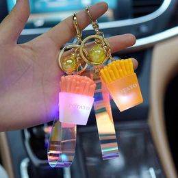 Key Rings Creative Personality Gourmet Keychain Cute Popcorn Fries with Light Car Key Chain Bag Pendant Small Gift Car Bling Accessories AA230411