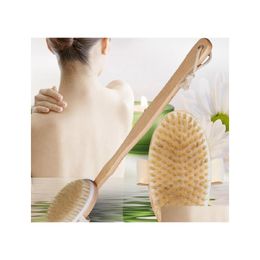 Bath Brushes Sponges Scrubbers Dry Skin Body Brush With Long Detachable Nonslip Handle 100% Natural Bristle Shower Blood Circatio Dhmfb