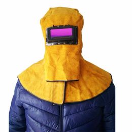 Freeshipping Head Wear Shawl Leather Welding Helmet Protective Mask Flip Insulation Splash Prevention High Temperature Resistance Xsjje