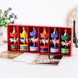 6pcs Set Good Merry Christmas Wood Carousel Horse Ornaments Beautiful Wooden Xmas Children Gift Toys New Year Christmas Gifts 2011296P