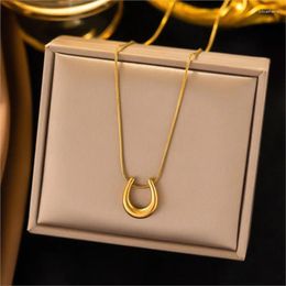 Chains ANENJERY 316L Stainless Steel Simple U-shape Pendant Necklace For Women Niche Premium Jewellery Accessory Gift