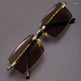 Sunglasses Natural Crystal Stone Man Luxury Rimless Glass Sun Glasses Woman Brown Mineral Len Vintage Moisturizing Eye Rectangle