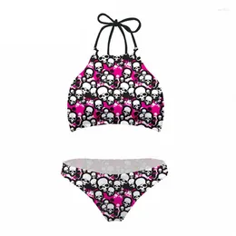 Women's Swimwear Crop Tops Bikini Set 2023 Swimming Suit For Women 3D Skull Print High Neck Plus Size Swimsuit Ladies Bathing