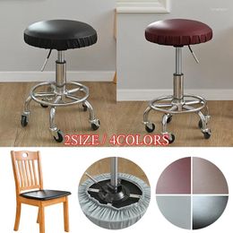 Chair Covers Round Square Cover PU Fabric Waterproof Stool Cushion Seat Slipcover Elastic Stretch Office Resistant Solid