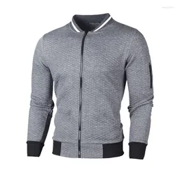 Men's Hoodies Men Solid Colour Small Cheque Fabrics Sweatshirt Autumn Long Sleeve Zipper Cardigan Stand-up Neck Hoodie Male Casual Outerwear