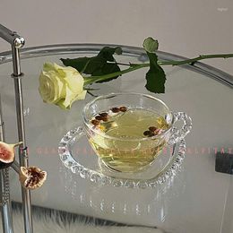Wine Glasses PALPITATE French Heart Glass Cup Ins Cute Style Coffee Breakfast Milk Juice Plate Tea Water And Dish Drinking Utensils