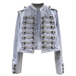 Women's Jackets Retro Military Style Handsome Stand Collar Denim Jackets Female Double-breasted Wild Slim Short Denim Jackets Women Outerwear 231110