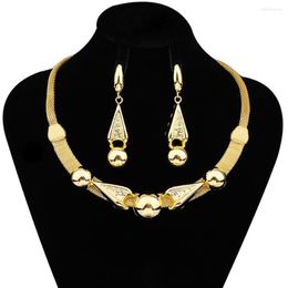 Necklace Earrings Set Dubai Geometric Ball Shape Gold Colour Pendant Jewellery African Nigerian Women Wedding Party Bridal Gift