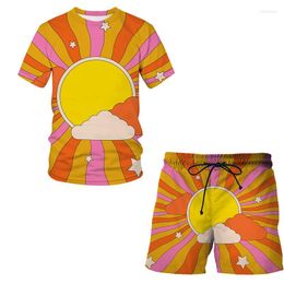 Men's Tracksuits Colourful Printeded Casual Summer Beach Pants Man's T-shirt Short Shorts Match The Same Colour 2023 Male