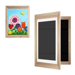 Picture Frames Children Art Frametory Projects 26x35cm Kids Magnetic Front Opening Tempered Glass For Drawing Paintings Pictures 230411